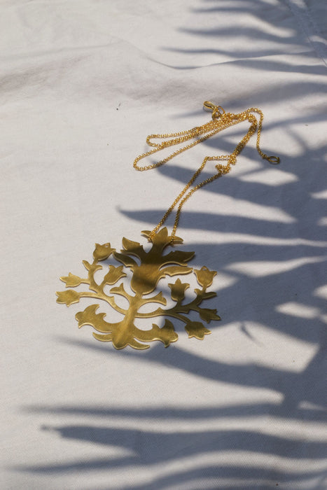 Maple Flower Desires Brass Gold Pendant Necklace